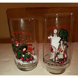 Vintage 1982 Holly Hobbie Coca Cola Limited Edition Christmas Glasses Set of 2